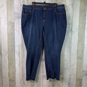 Ashley Stewart Size 20 Dark Blue Denim Jeans Raw Hem Cropped 5 Pocket Belt Loops